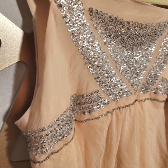 NWOT ELEY KISHIMOTO Silk Beaded Silver & Peach Evening Dress - Picture 4 of 14